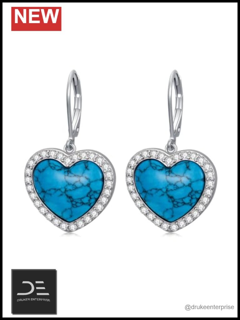 925 Sterling Silver Heart Turquoise Dangle Earrings Boho Jewelry
